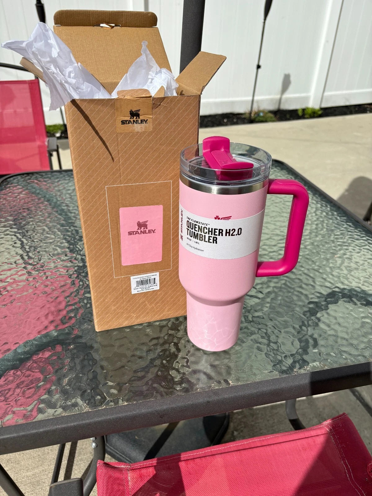 Stanley 40oz Flamingo Pink Tumbler Stainless Steel H2.0 FlowState Quencher