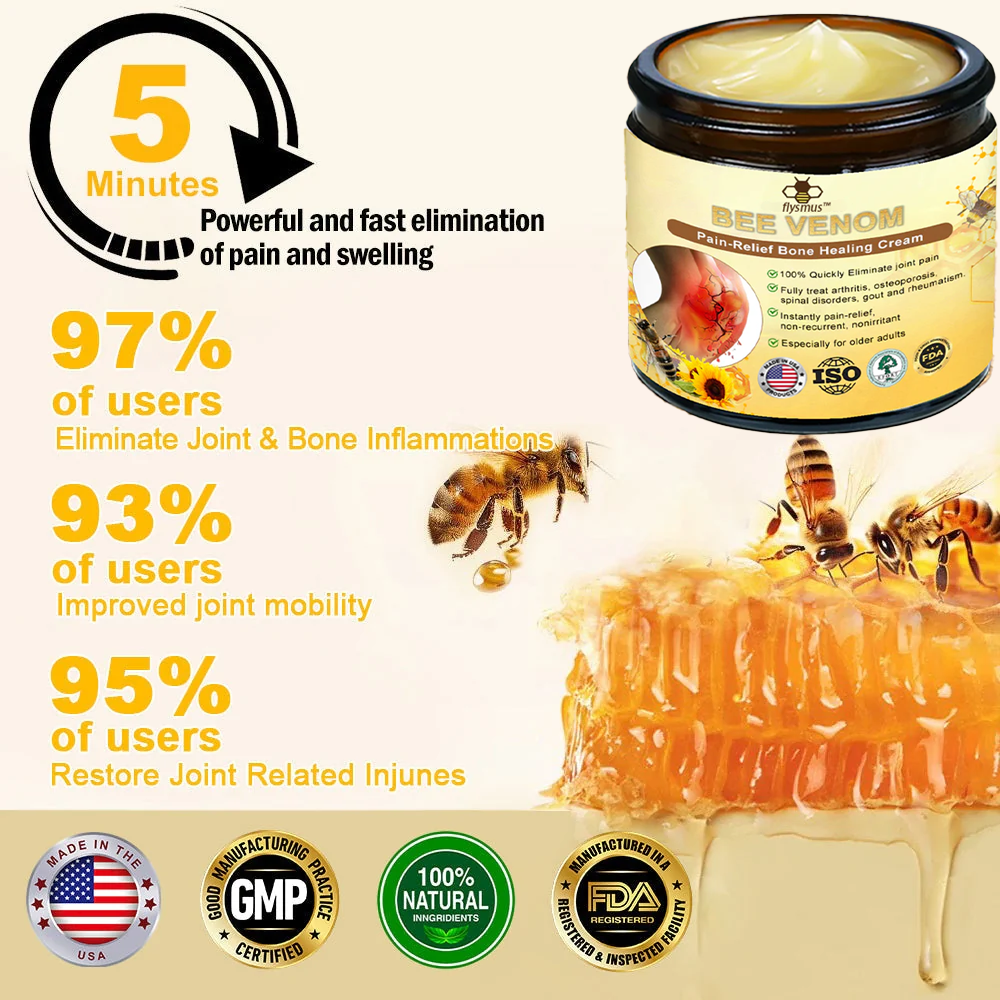 ⭐✅Official Store: flysmus™ Bee-Venom Pain-Relief Bone Healing Cream👨‍⚕️ Orthopaedic Association（AAOS）Approved(Reducing joint swelling, pain, stiffness, redness, warmth, soreness, and joint fatigue)