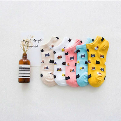 5 Pairs Women Socks Print Cartoon Bird Giraffe Harajuku Street Style Cotton Short Socks Female Casual Funny Ankle Socks Sox